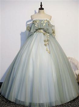 Picture of Lovely Off Shoulder Light Green Ball Gown Sweet 16 Dresses, Charming Lace Long Formal Dresses